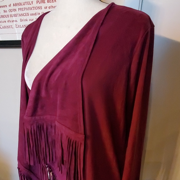 DG2 by Diane Gilman Fringe Waterfall Maroon Jacket - Picture 7 of 8
